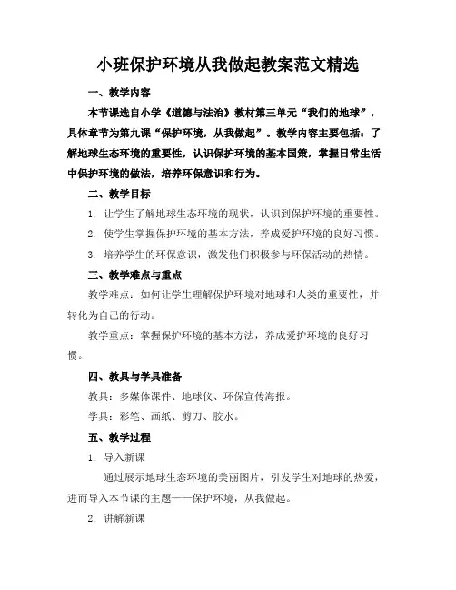 小班保护环境从我做起教案范文精选(1)