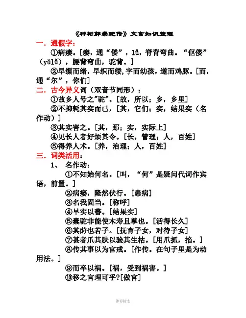 种树郭橐驼传文言知识整理(高一)