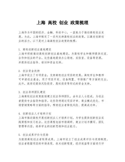 上海 高校 创业 政策梳理