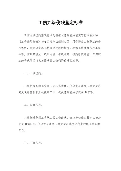工伤九级伤残鉴定标准