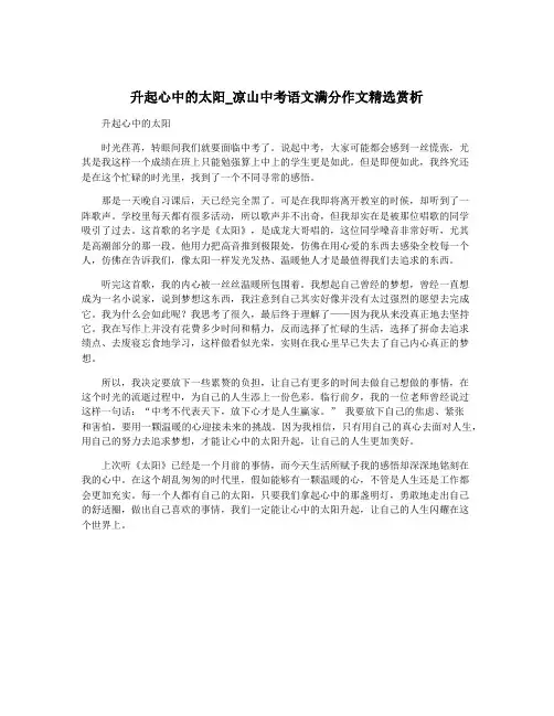 升起心中的太阳_凉山中考语文满分作文精选赏析