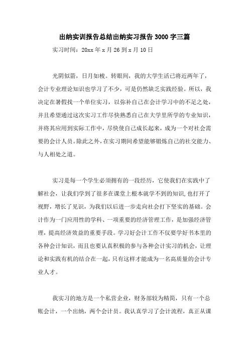 出纳实训报告总结出纳实习报告3000字三篇