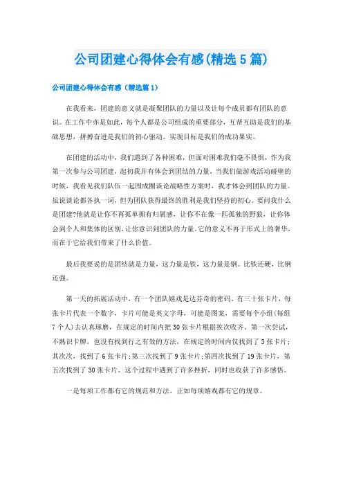 公司团建心得体会有感(精选5篇)