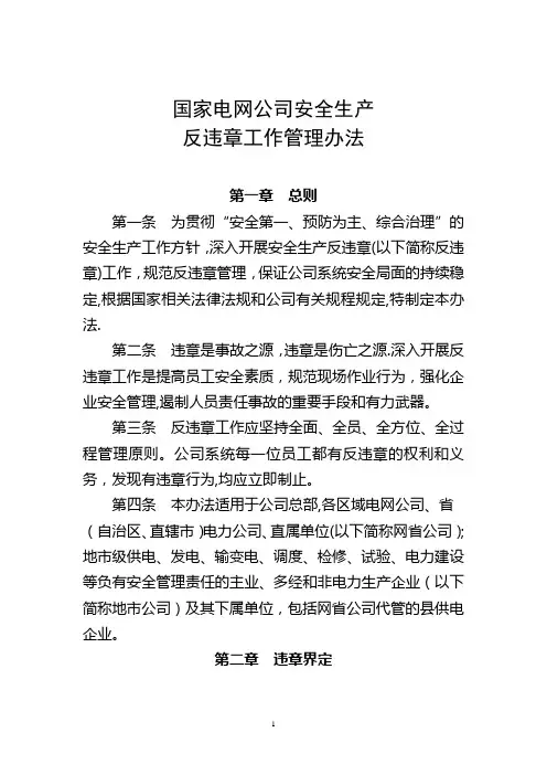 国家电网公司安全生产反违章工作管理办法