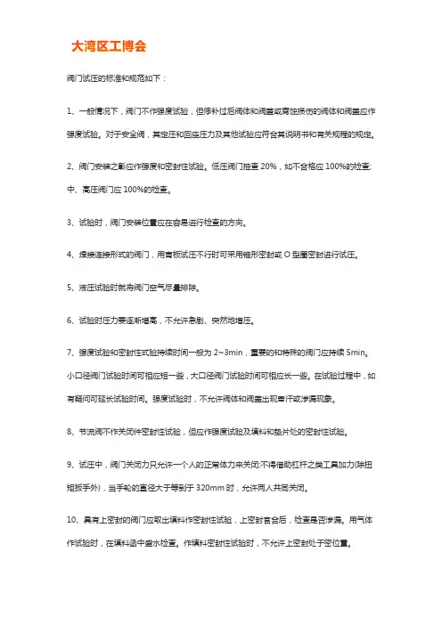 通用阀门试压标准和规范