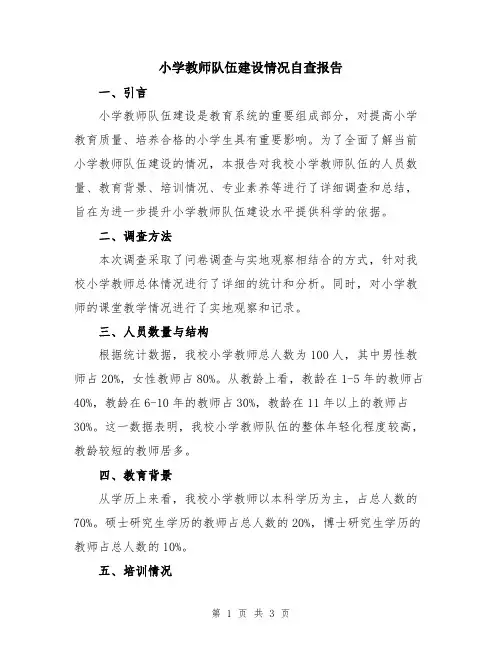 小学教师队伍建设情况自查报告