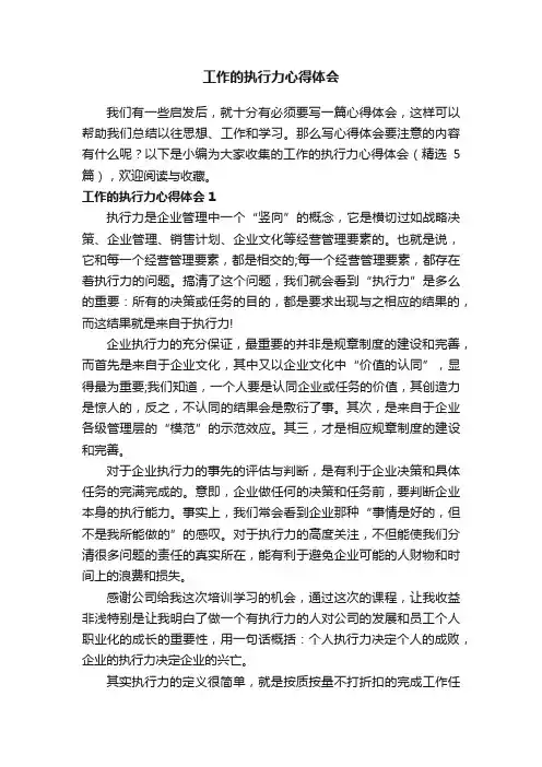 工作的执行力心得体会（精选5篇）