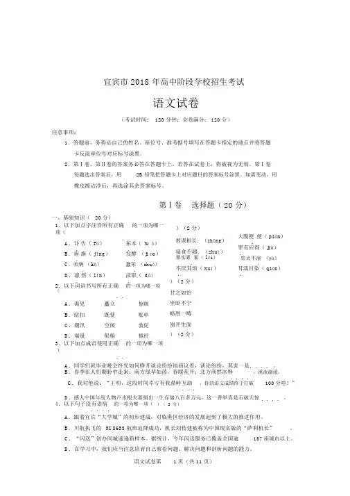 四川省宜宾市2018年中考语文试卷(WORD版,含答案及评析)