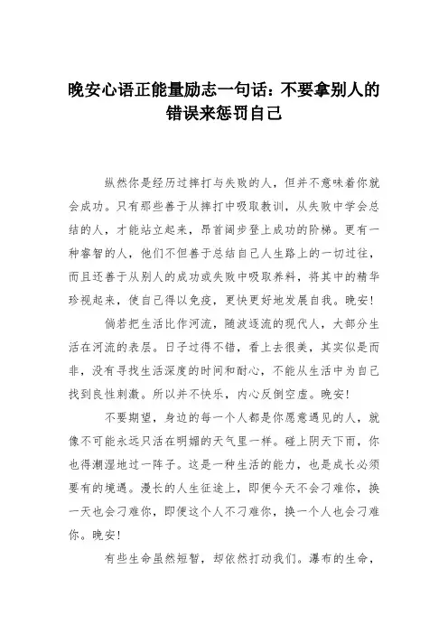 晚安心语正能量励志一句话：不要拿别人的错误来惩罚自己