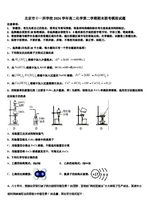 北京市十一所学校2024学年高二化学第二学期期末联考模拟试题(含解析)