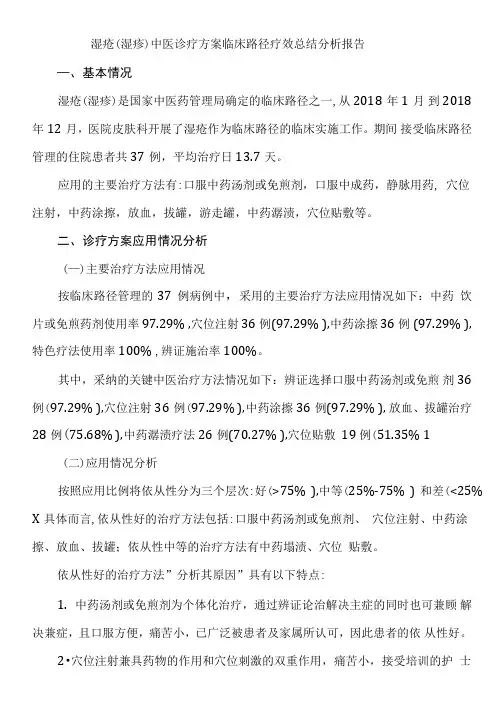 湿疮中医诊疗方案临床路径疗效总结分析报告