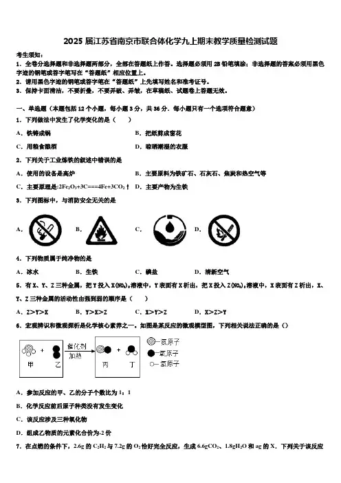 2025届江苏省南京市联合体化学九上期末教学质量检测试题含解析