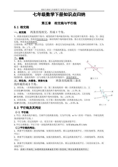 最新人教版七年级数学下册各章节知识点归纳