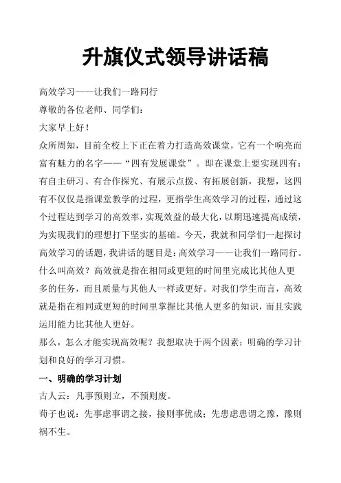 升旗仪式领导讲话稿
