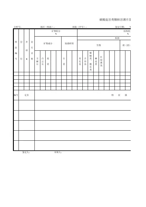 碳酸盐岩类颗粒岩薄片鉴定表 模板