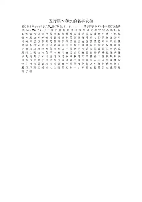 五行属木和水的名字女孩