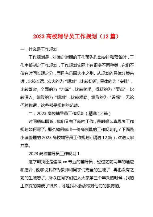 2023高校辅导员工作计划(12篇)