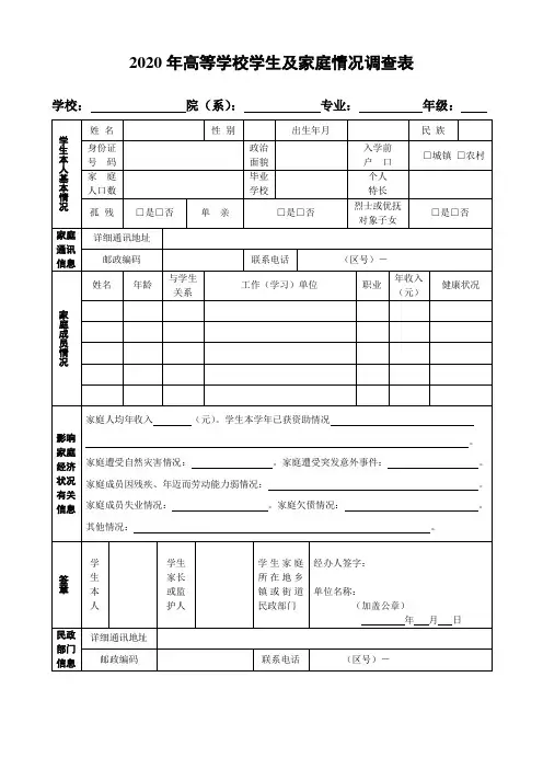 兰州大学大学生贫困助学金申请表(模板)