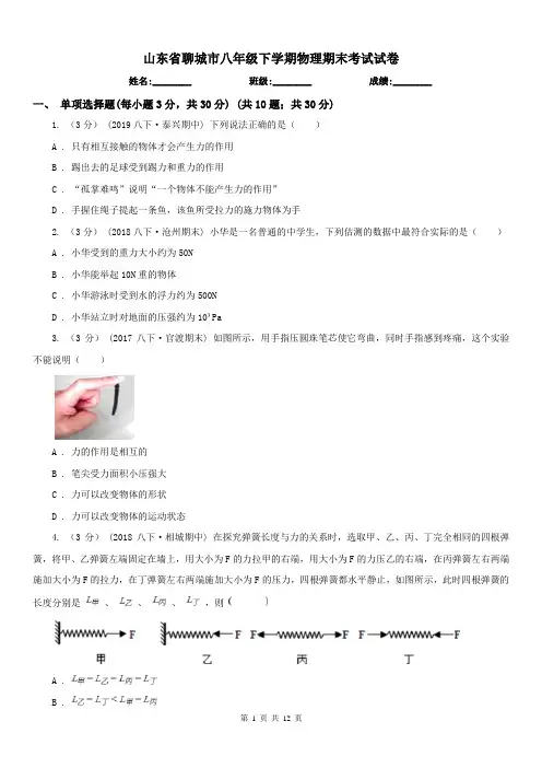 山东省聊城市八年级下学期物理期末考试试卷