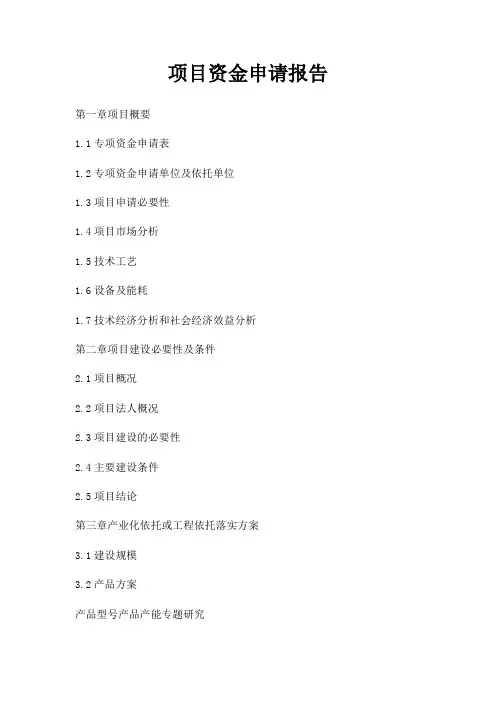 项目资金申请报告三篇