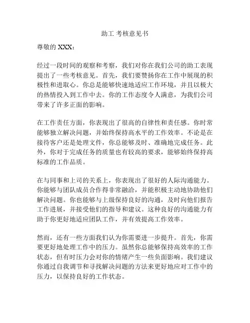 助工 考核意见书