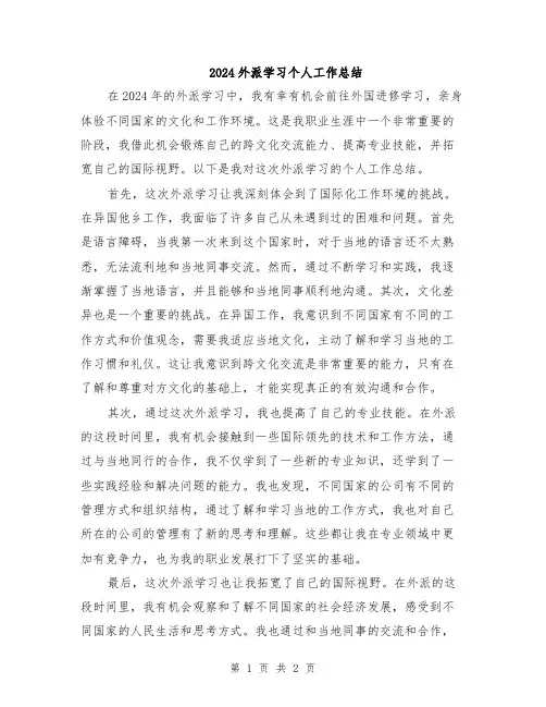 2024外派学习个人工作总结