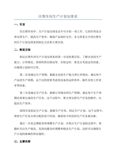 注塑车间生产计划安排表