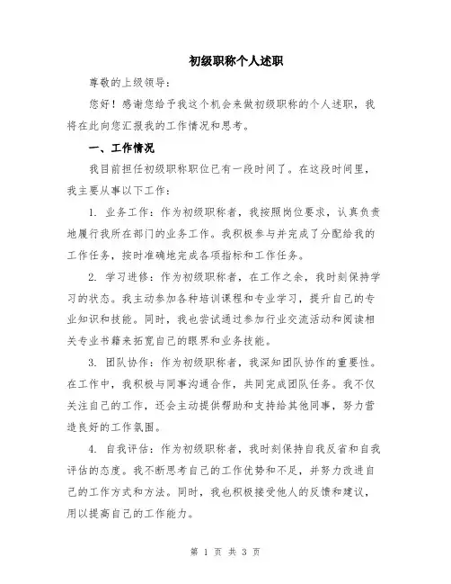 初级职称个人述职
