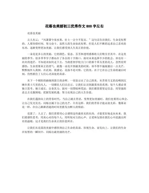 花落也美丽初三优秀作文800字左右