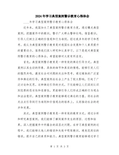 2024年学习典型案例警示教育心得体会