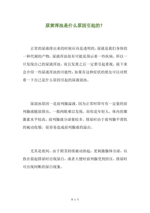 尿黄浑浊是什么原因引起的？
