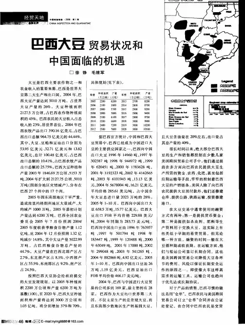 巴西大豆贸易状况和中国面临的机遇