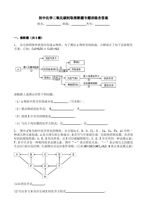 初中化学二氧化碳制取推断题专题训练含答案