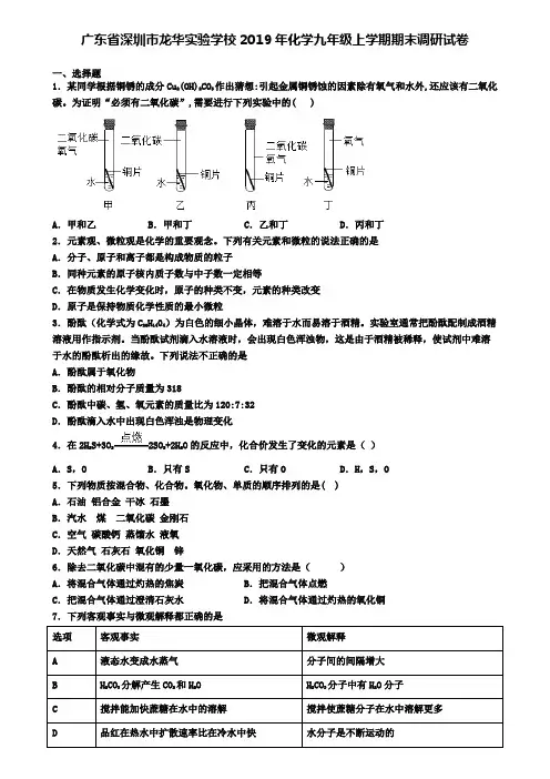 广东省深圳市龙华实验学校2019年化学九年级上学期期末调研试卷