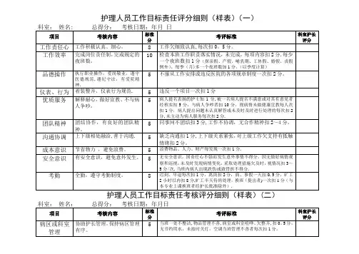 护理人员绩效考核评分细则表
