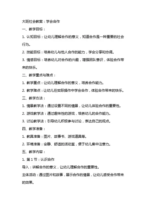 大班社会教案：学会合作