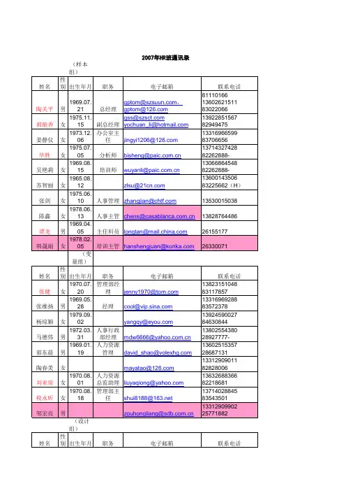 11HR班通讯录