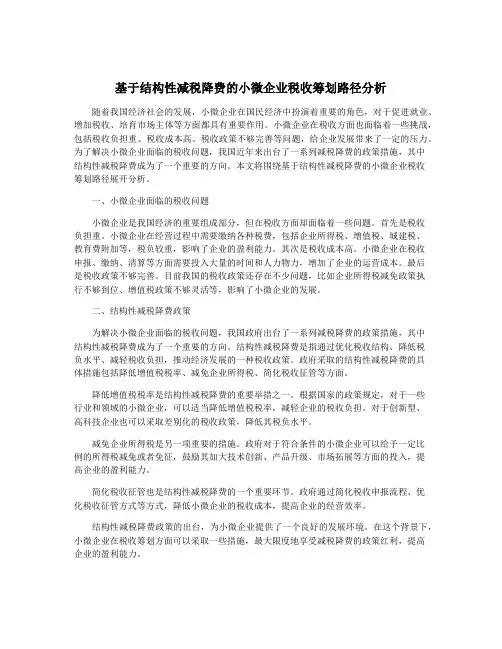 基于结构性减税降费的小微企业税收筹划路径分析