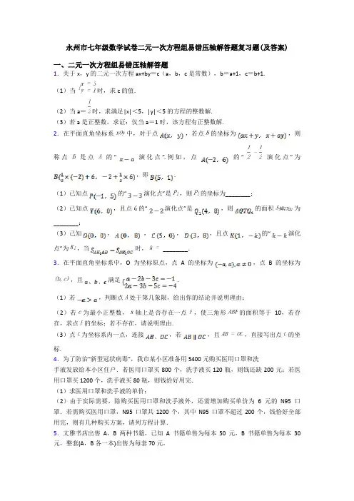永州市七年级数学试卷二元一次方程组易错压轴解答题复习题(及答案)
