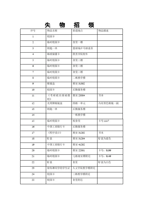 失物招领统计表