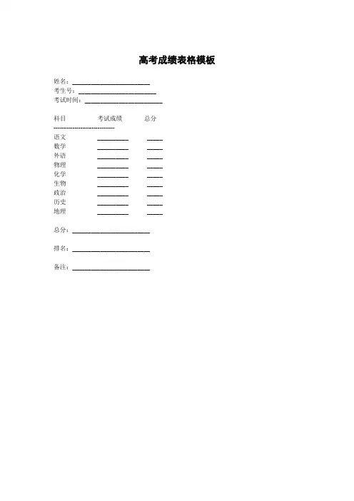 高考成绩表格模板