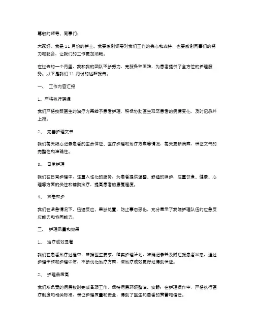 11月份护士述职报告