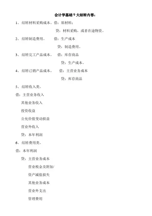会计学基础9大结转内容