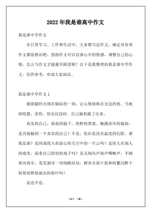 2022年我是谁高中作文