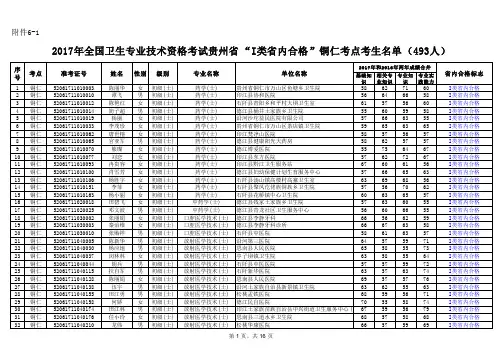 2017年全国卫生专业技术资格考试贵州I类内合格铜