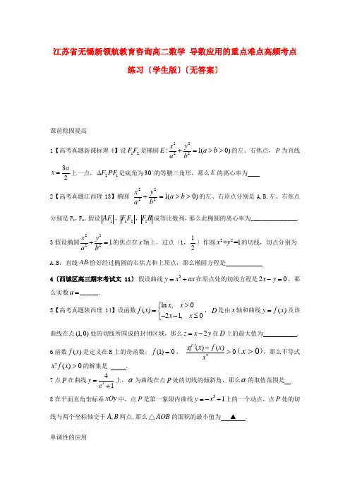 江苏省无锡新领航教育咨询有限公司高二数学导数应用的重点难点
