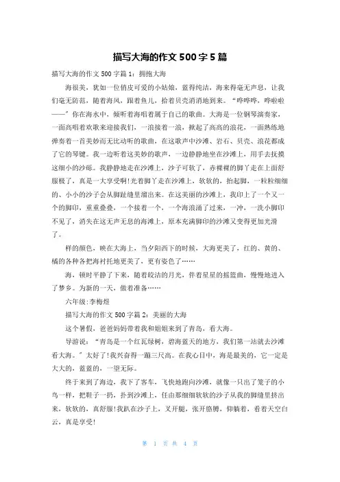 描写大海的作文500字5篇
