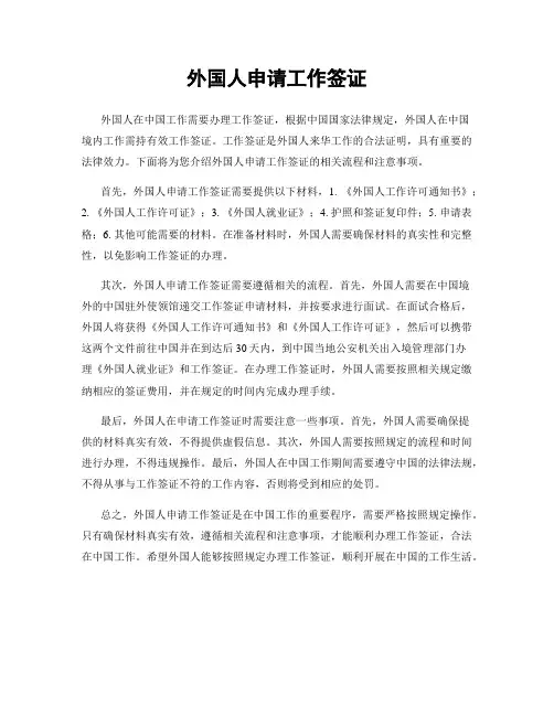 外国人申请工作签证