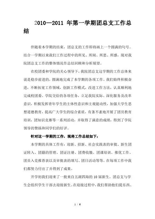 2010第一学期团总支工作总结
