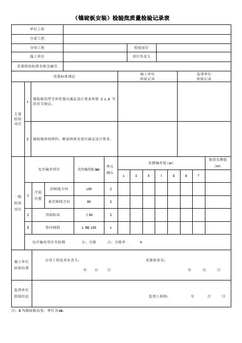 (锚碇板安装)检验批质量检验记录表